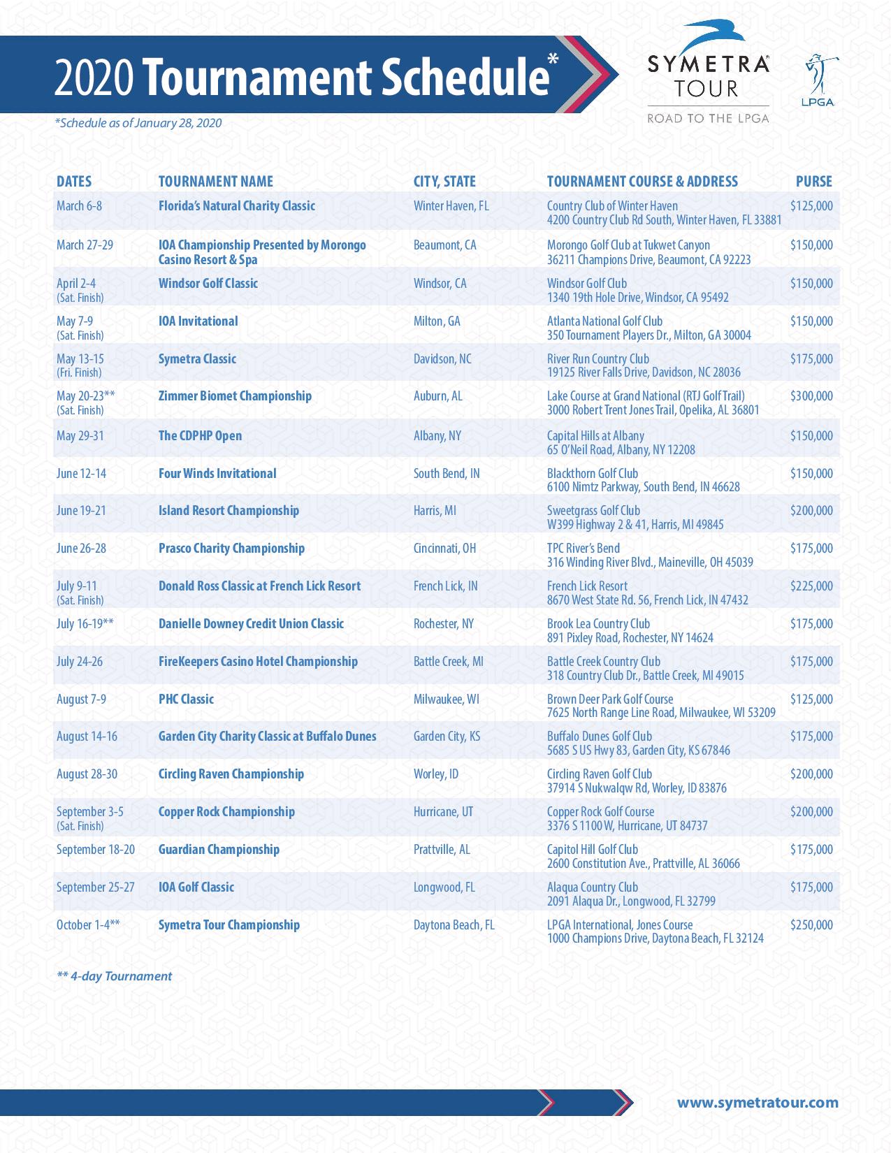 symetra tour schedule